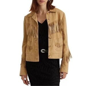 Lauren Ralph Lauren Women’s Fringe Trim Goat Suede Jacket Western Size 0 Camel